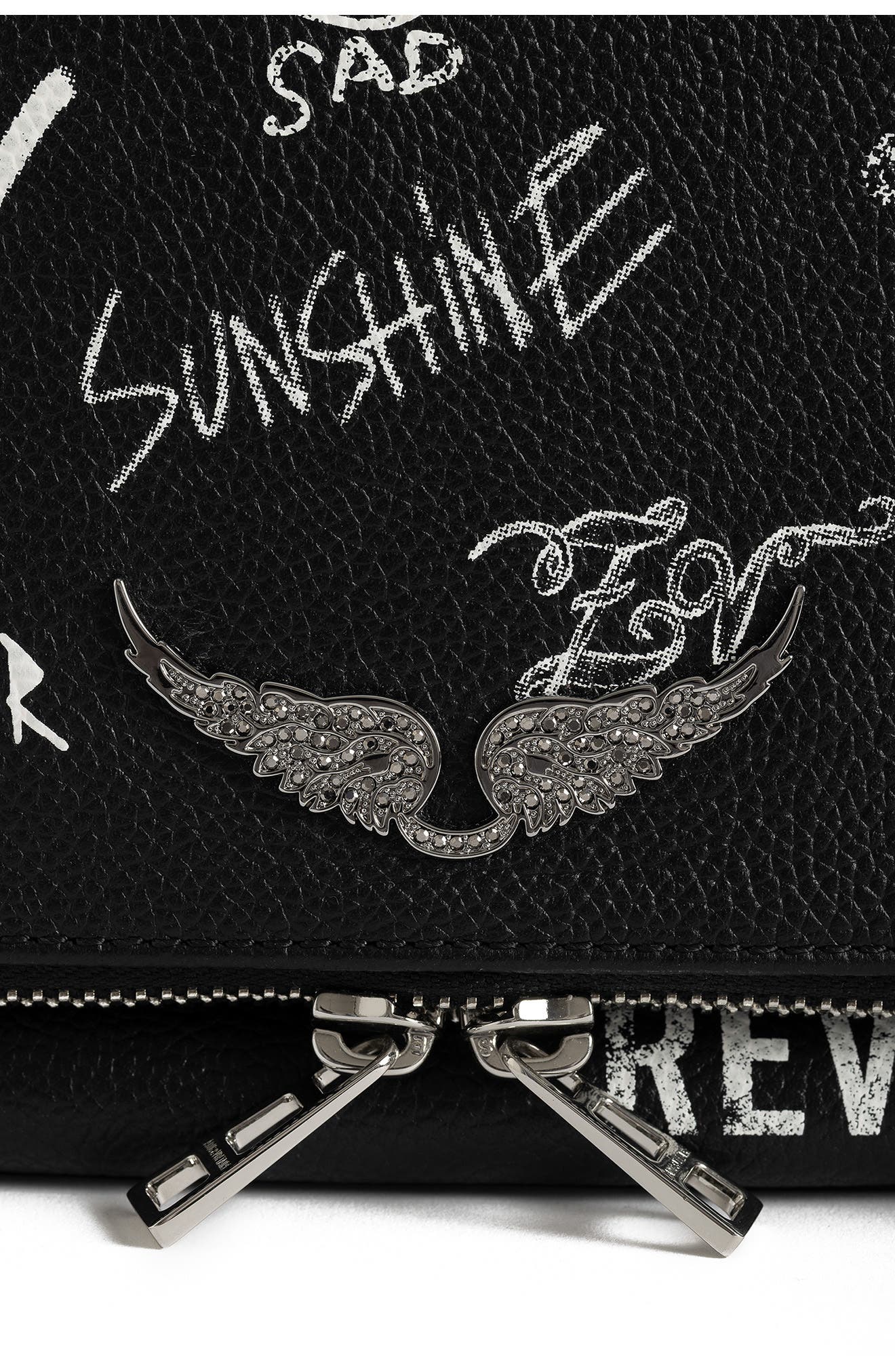 Rock Arty Tag Leather Clutch, Alternate, color, BLACK