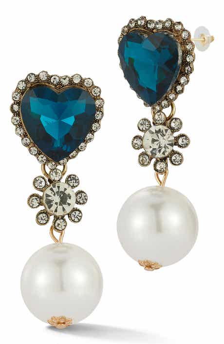 Heart Cubic Zirconia & Imitation Pearl Drop Earrings