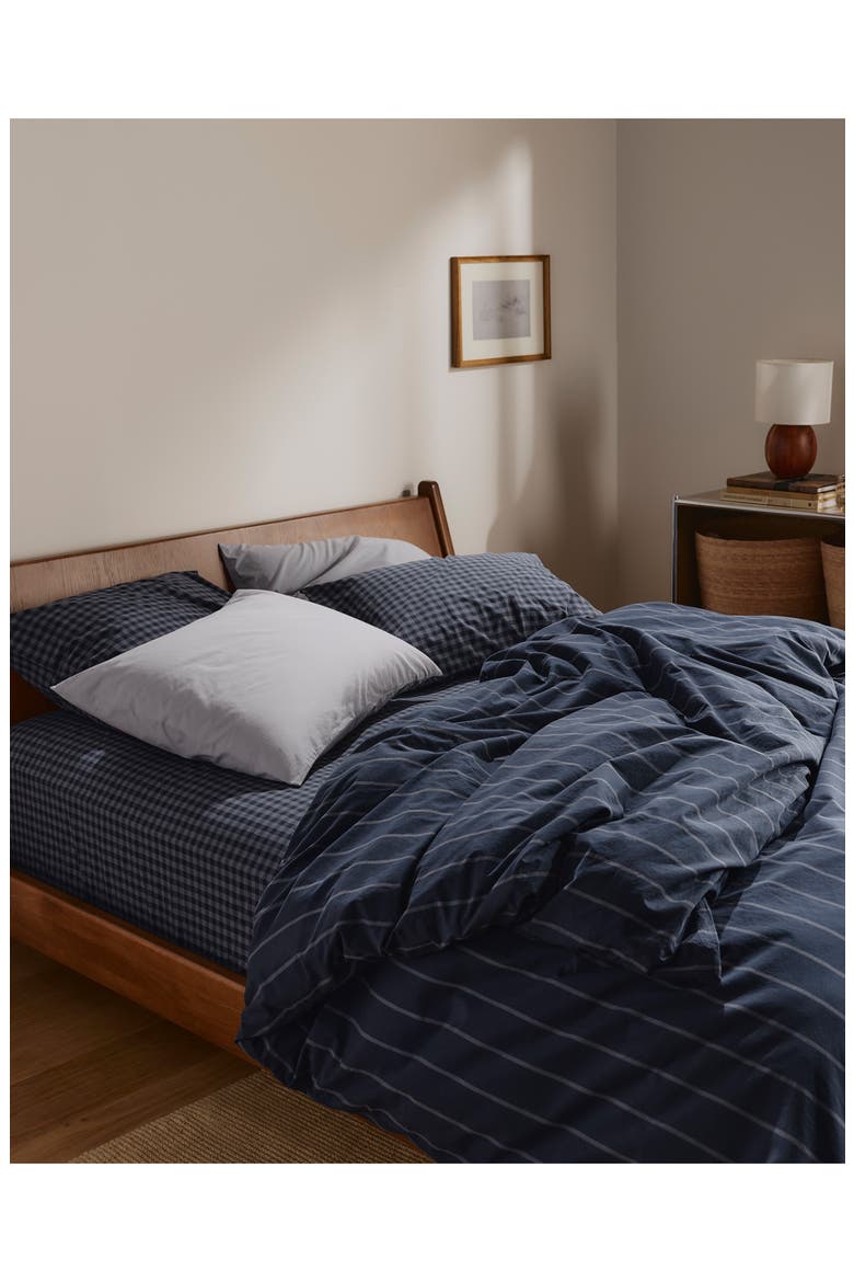 Brushed Cotton Fitted Sheet, Alternate, color, DUSK CHECK