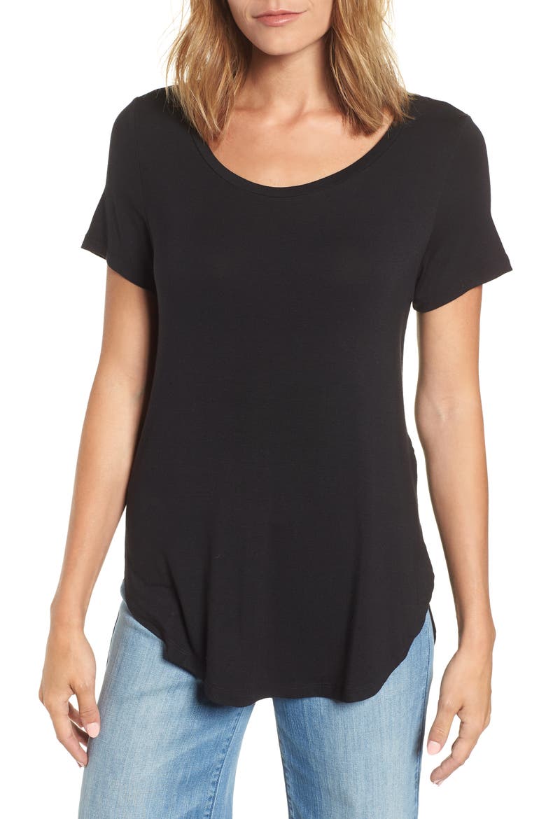 Short Sleeve Shirttail Tee, Main, color, BLACK