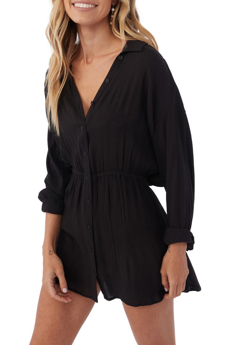 Cami Long Sleeve Cover-Up Shirtdress, Alternate, color, BLACK