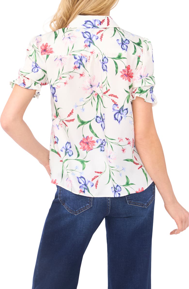 CeCe Floral Print Ruffle Sleeve Shirt, Alternate, color, New Ivory