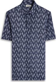 Bugatchi Vero Shaped Fit Geometric Print Short Sleeve Button-Up Shirt