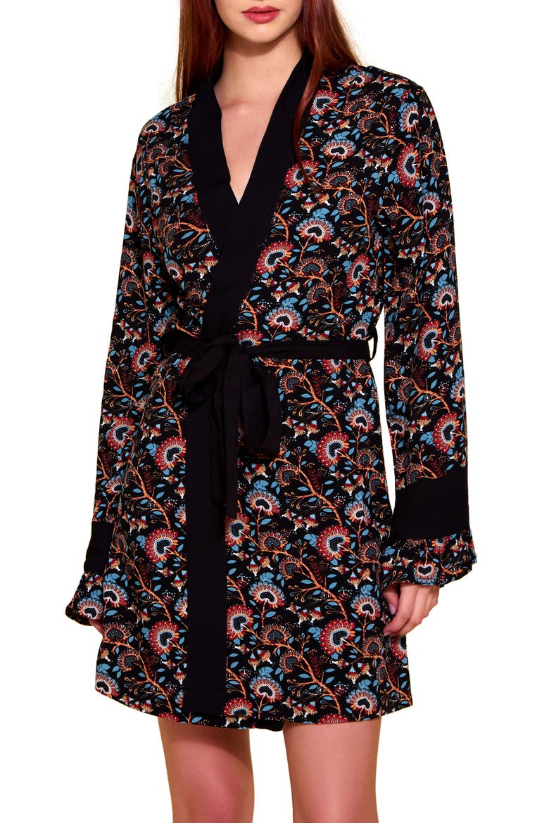 Floral Challis Robe, Main, color, BLACK