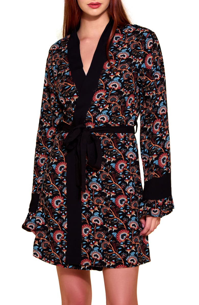 Hauty Floral Challis Robe, Main, color, Black