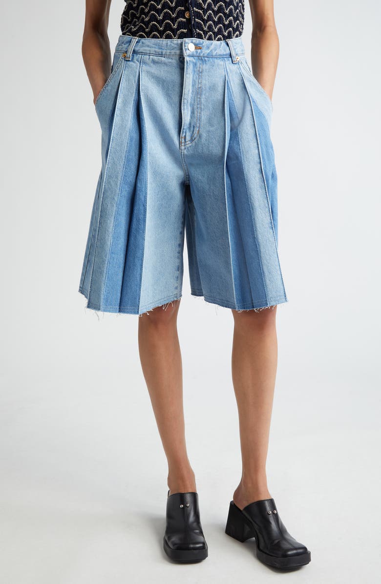EENK Pleated Denim Bermuda Shorts, Main, color, 