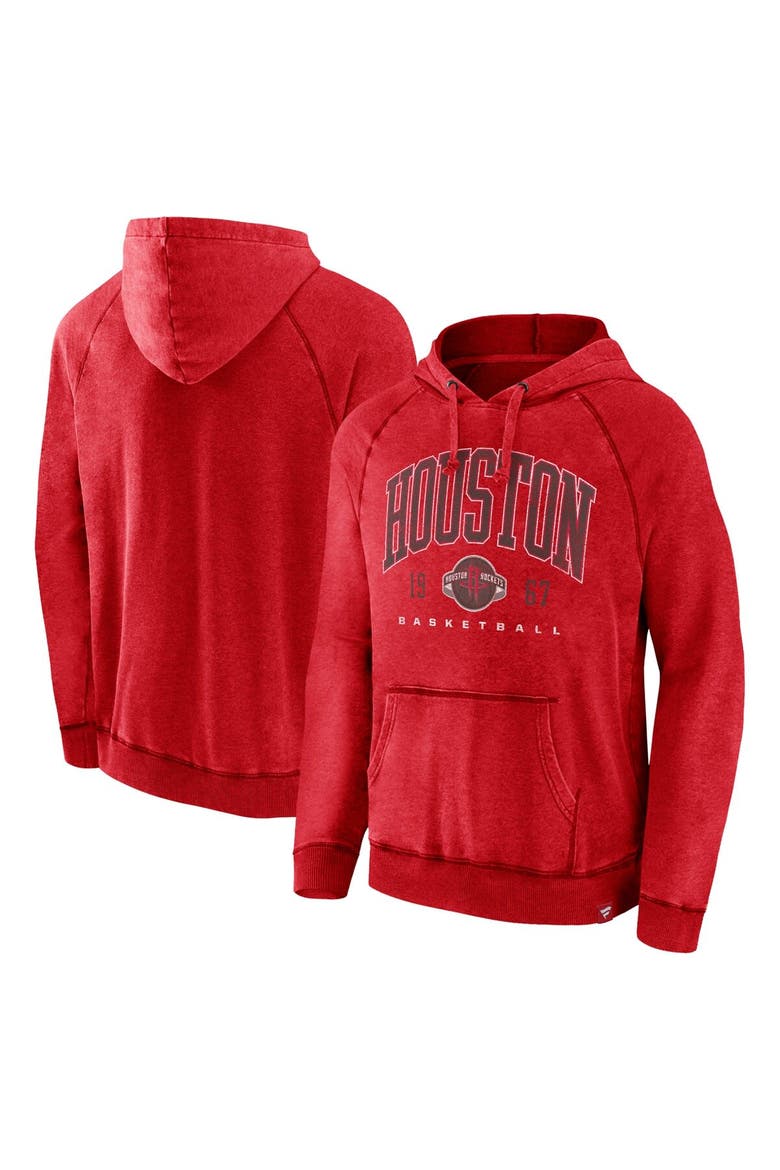 Men's Fanatics Branded Heather Red Houston Rockets Foul Trouble Snow Wash Raglan Pullover Hoodie, Main, color, Heather Red