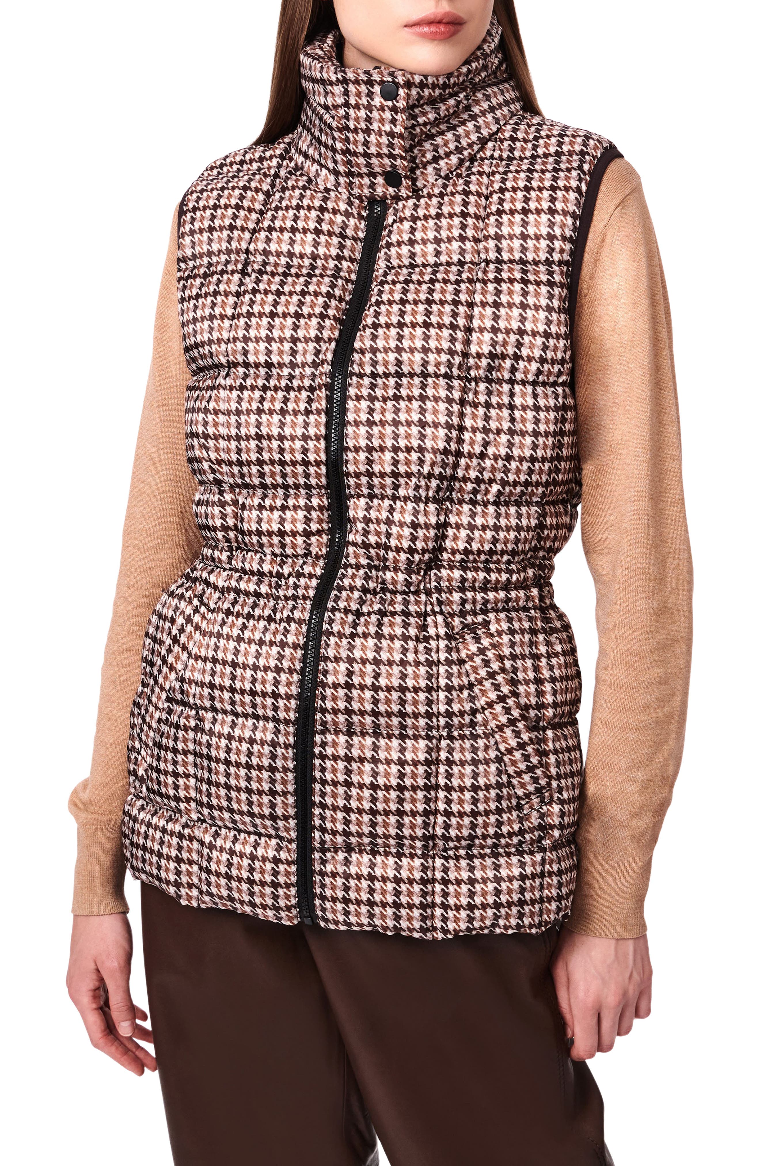 Bernardo Water Resistant Houndstooth Quilted Puffer Vest