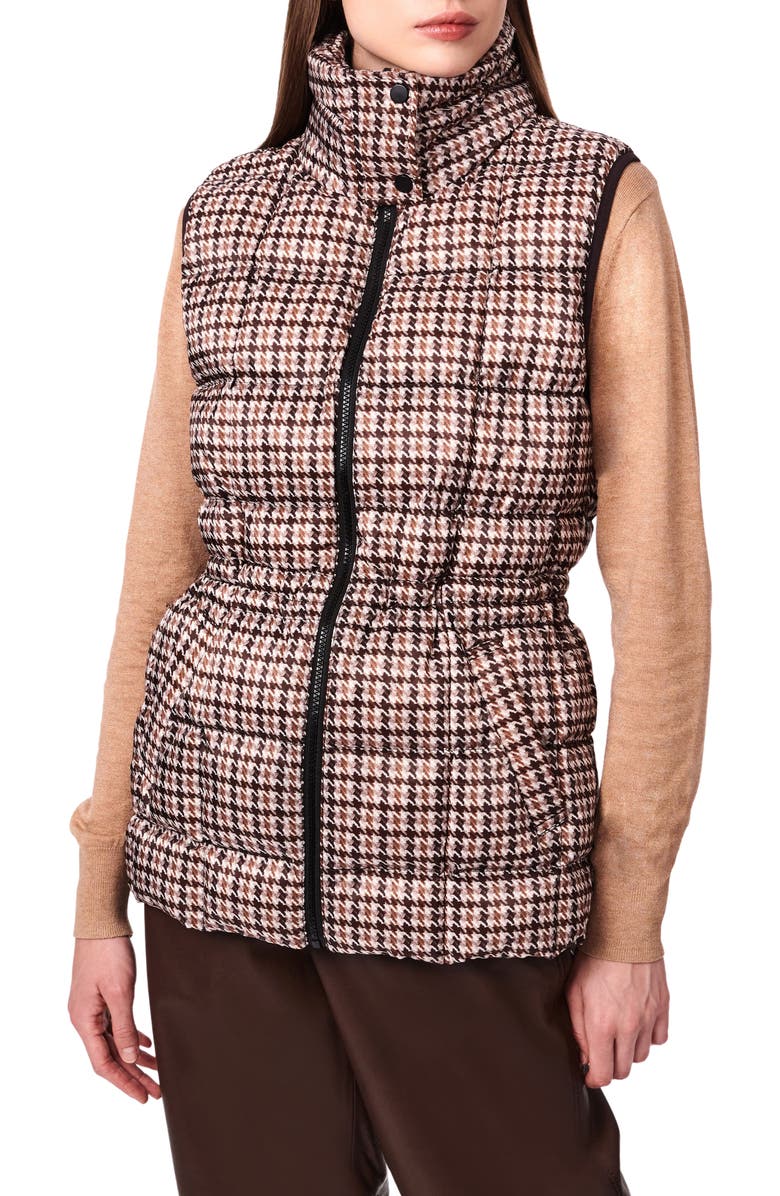 Bernardo Water Resistant Houndstooth Quilted Puffer Vest, Main, color, Multi Brown