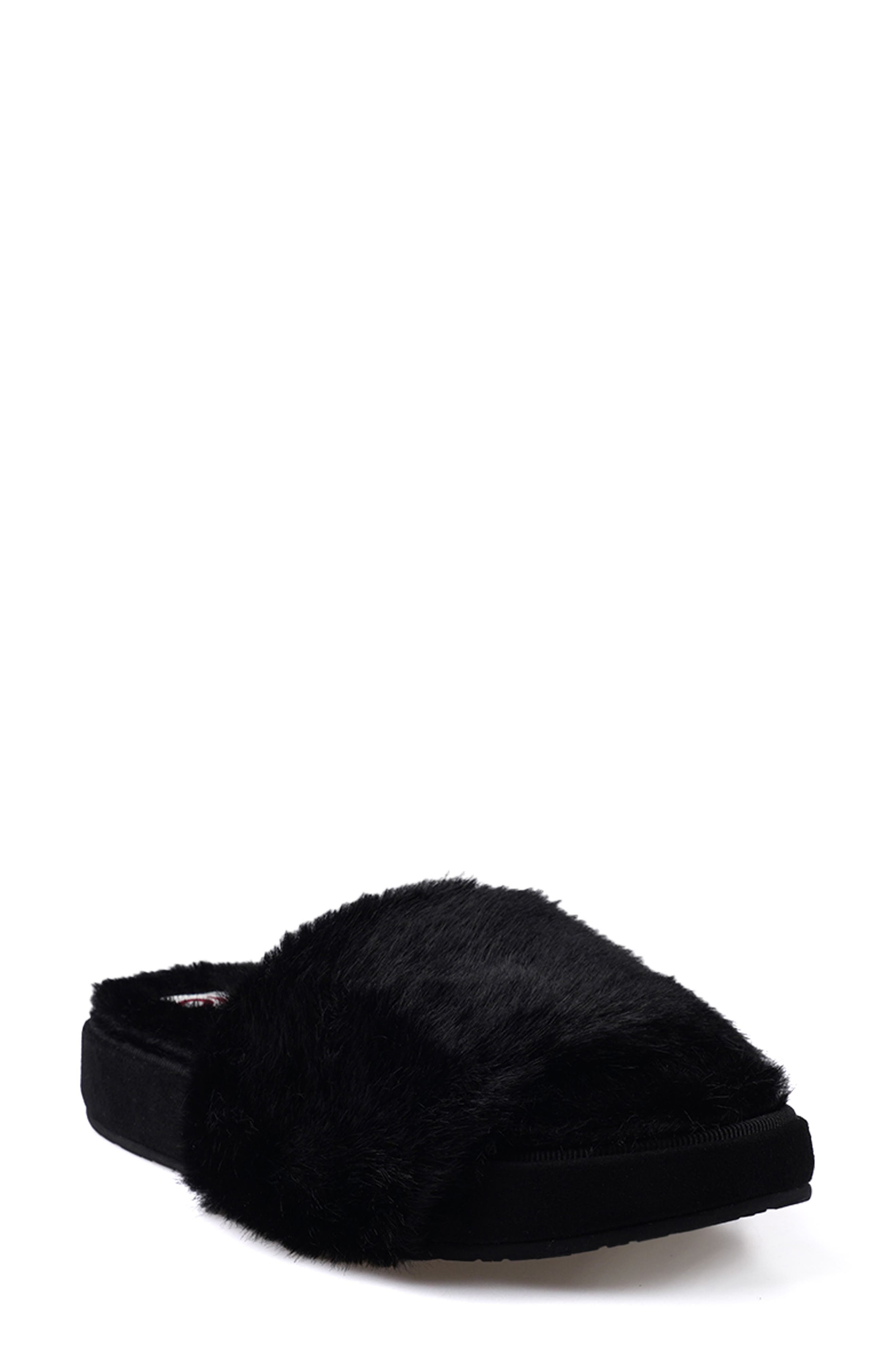 National Comfort Macklin Faux Fur Slipper, Main, color, Black