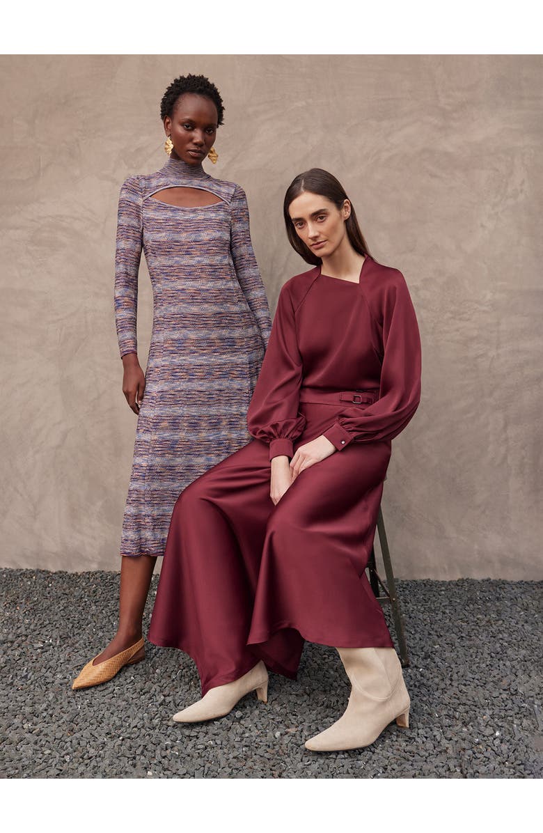 Misook Modern Fit-and-Flare Melange Knit Cutout Midi Dress, Alternate, color, Starry/Sangria/Gold/Parch/Ivry