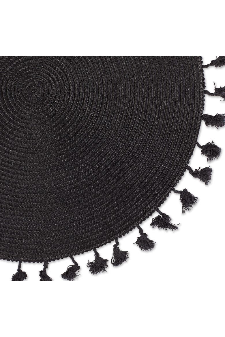 Tassel Fringe PP Woven Round Placemat Set/6, Alternate, color, Black