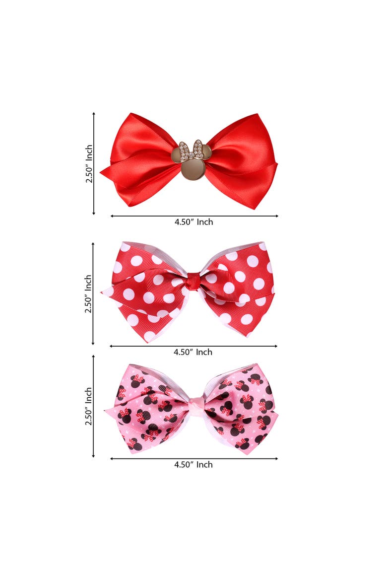 Minnie Mouse Bow for Hair 3-Piece Official License, Pink and Red Hair Bows, Alternate, color, Red