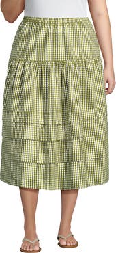 Lands' End Plus Size Seersucker Pull On Midi Skirt