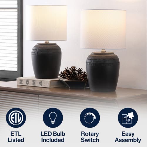 Jonathan Y Hugo 16.75" Traditional Rustic Reeded Ceramic Vase Led Table Lamp In Black