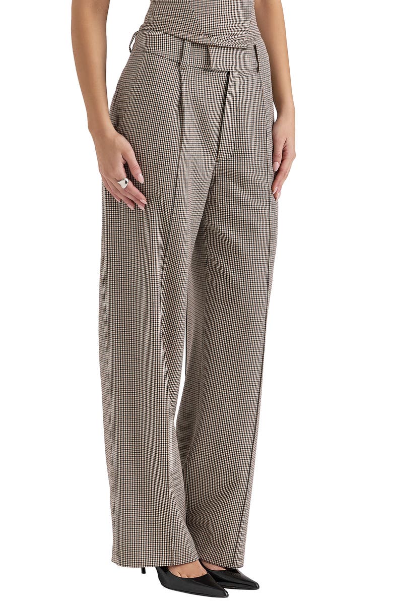 HOUSE OF CB Hayden High Waist Wide Leg Trousers, Alternate, color, Beige Checked