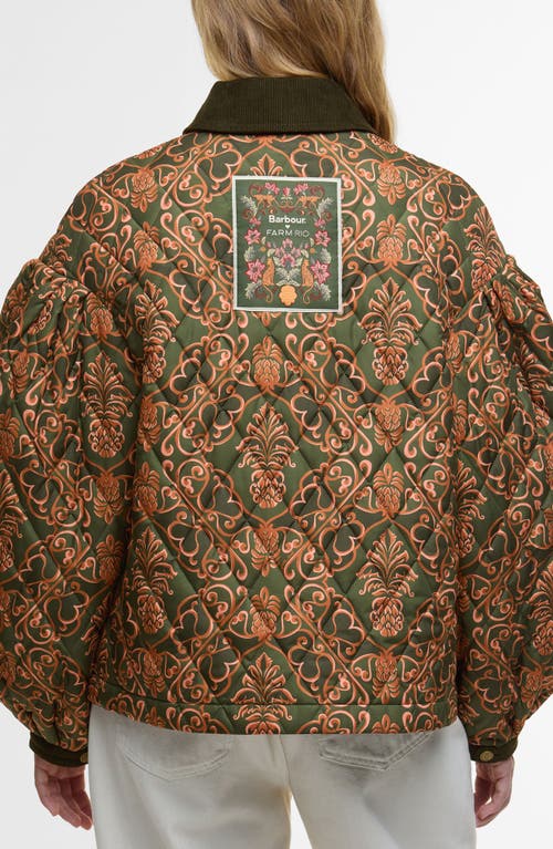 Barbour X Farm Rio Luisa Quilted Jacket In Green