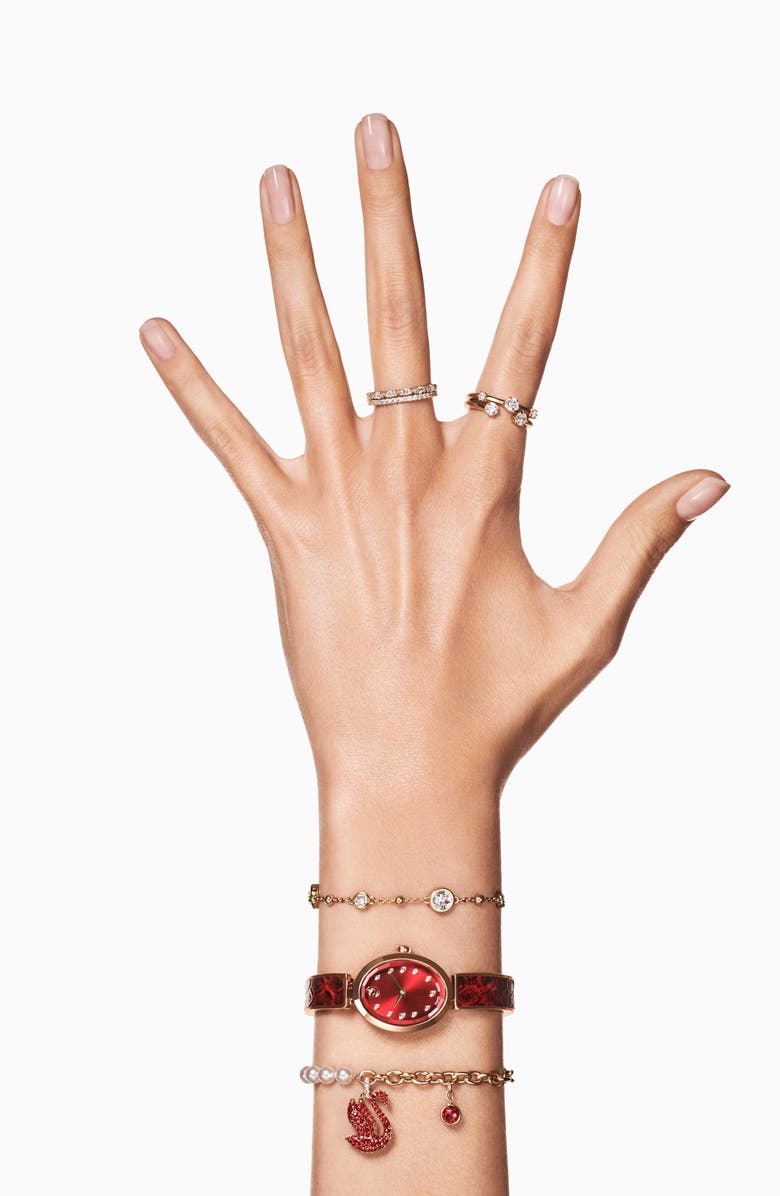 Swarovski Imber Crystal Station Bracelet, Alternate, color, White/ Gold