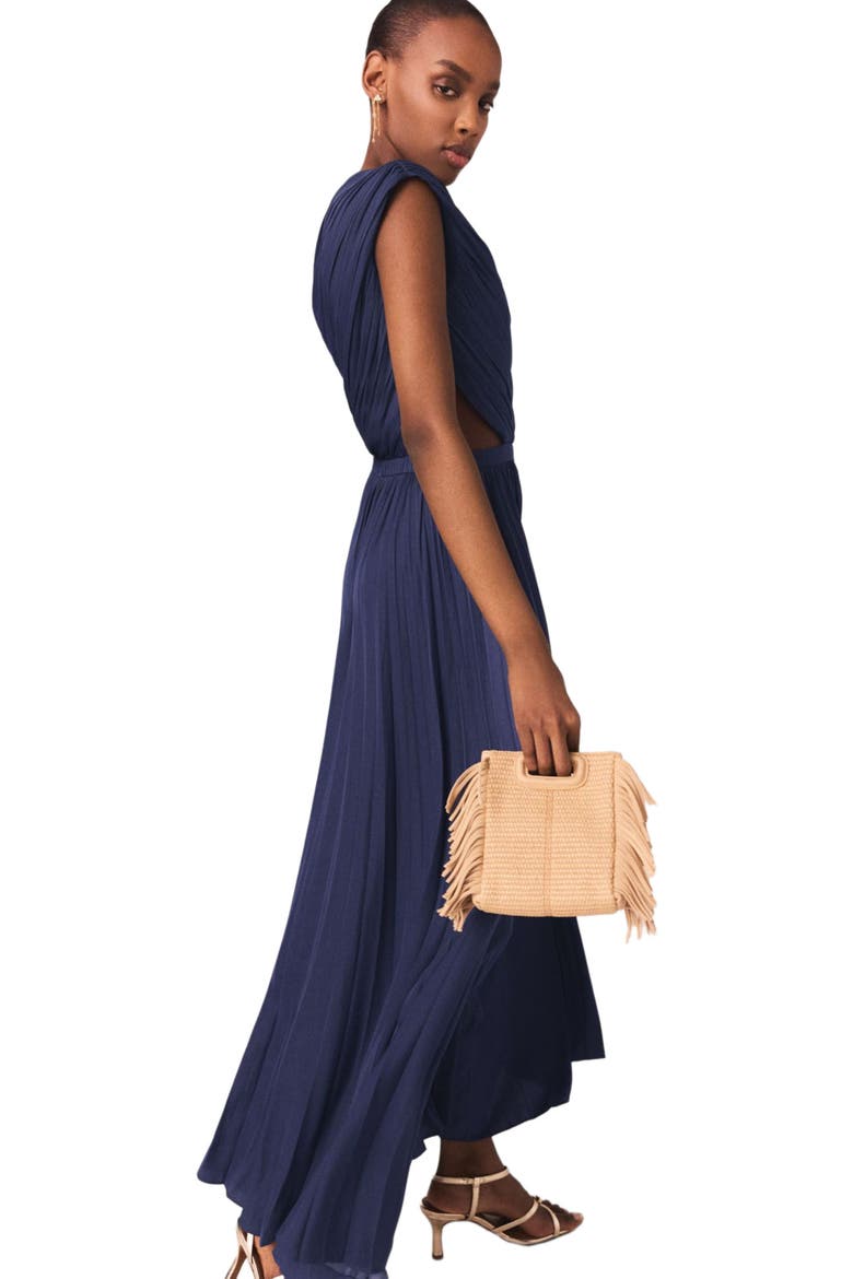 Asymmetrical pleated maxi dress, Alternate, color, Navy