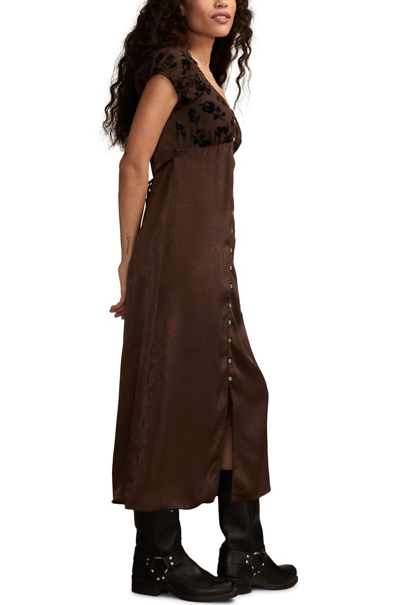 Lucky Brand Simone Velvet Burnout Midi Dress, Alternate, color, Chocolate Brown