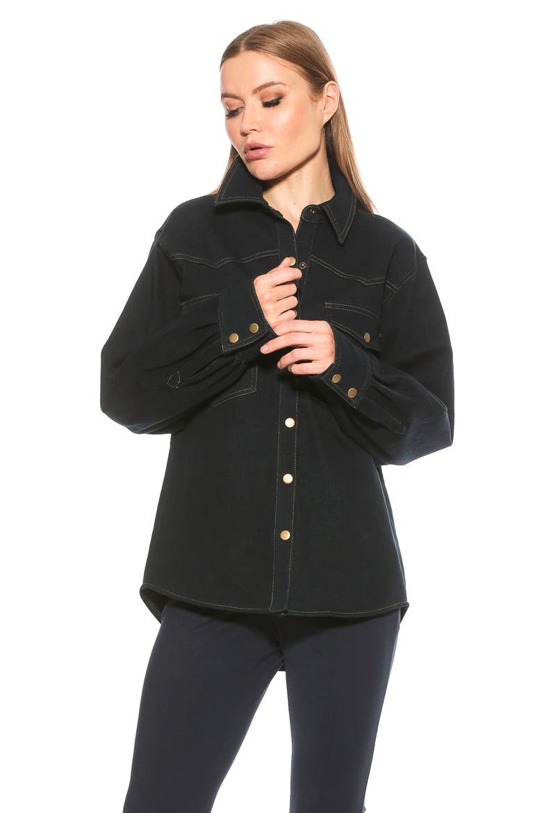 Della Classic Western Button Down Shirt Jacket, Alternate, color, DARK DENIM