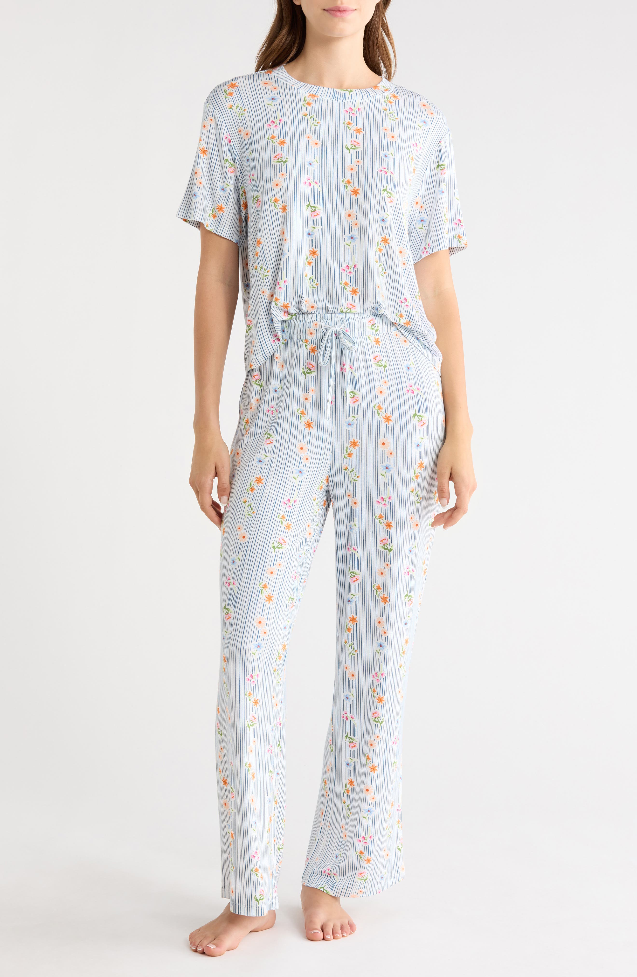 IVORY/ BLUE FLORAL STRIPE