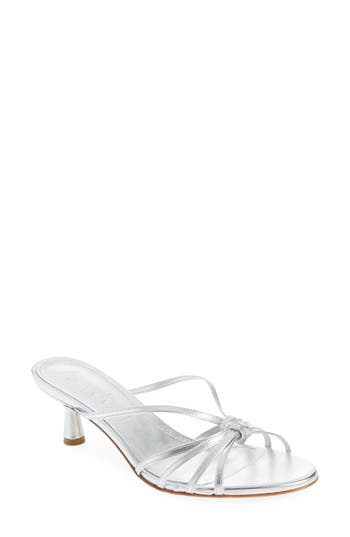 Aeyde 55mm Abby Metallic Leather Sandals In Silver