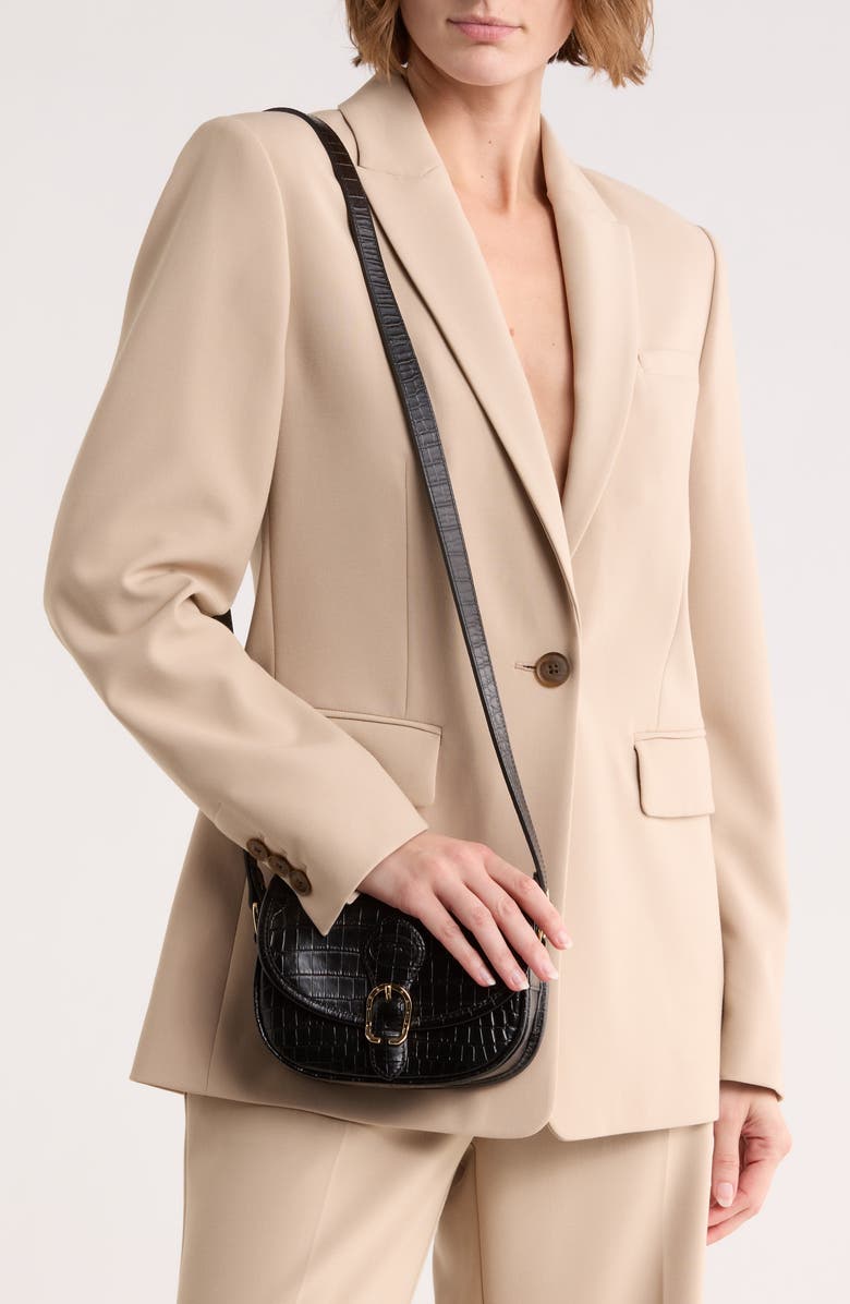 Longchamp 1980 Croc Embossed Small Crossbody Bag, Alternate, color, Black