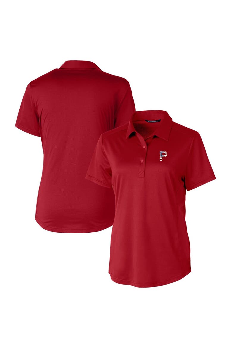 Women's Cutter & Buck Cardinal Pittsburgh Pirates Americana Logo Prospect DryTec Textured Stretch Polo, Main, color, Cardinal
