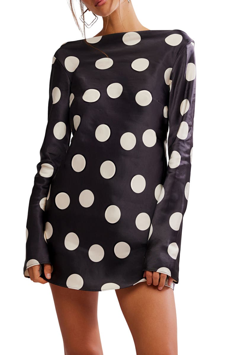 Tigre Polka Dot Long Sleeve Satin Minidress