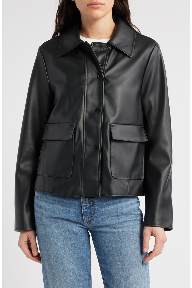 Faux Leather Swing Jacket, Main, color, BLACK/ BLACK