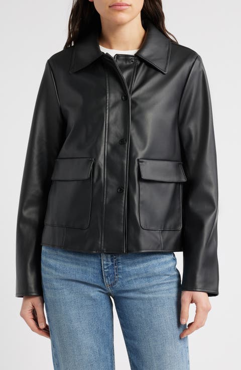 Faux Leather Swing Jacket
