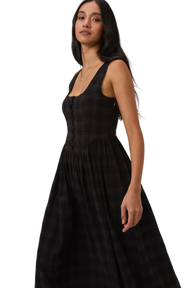 Cora Plaid Midi Dress, Alternate, color, BLACK