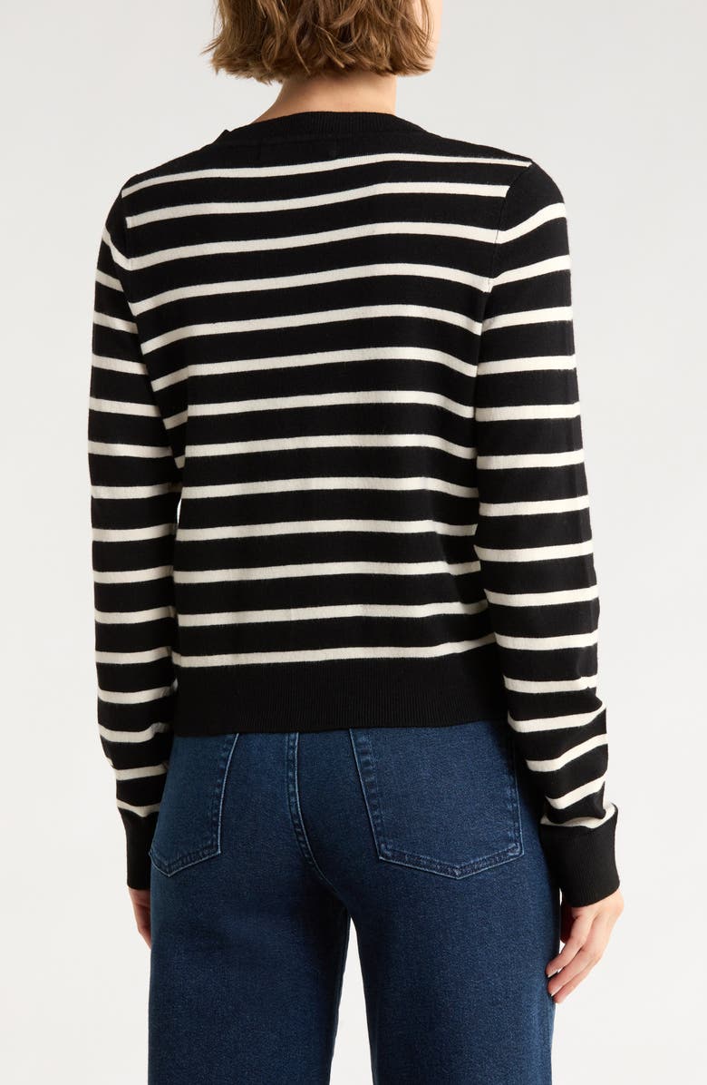 VERO MODA Saba Stripe Crop Cardigan, Alternate, color, Black Stripes/Birch