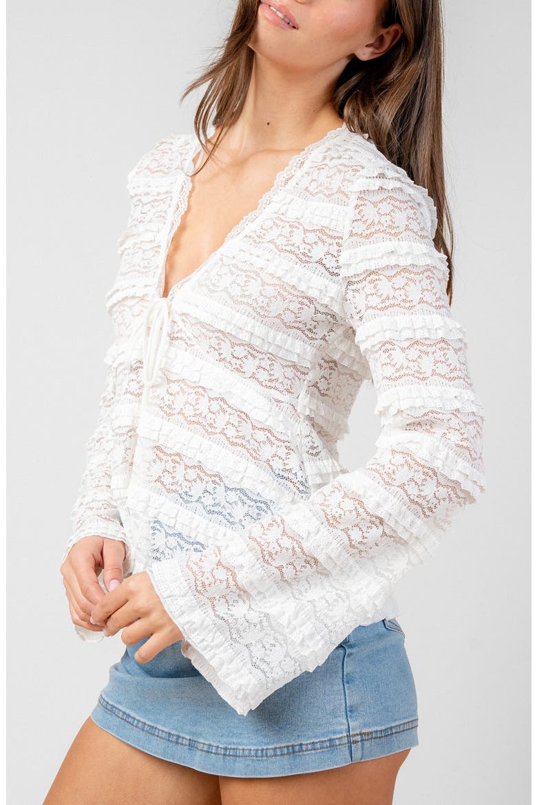 Front Tie Ruffled Lace Top, Alternate, color, IVORY