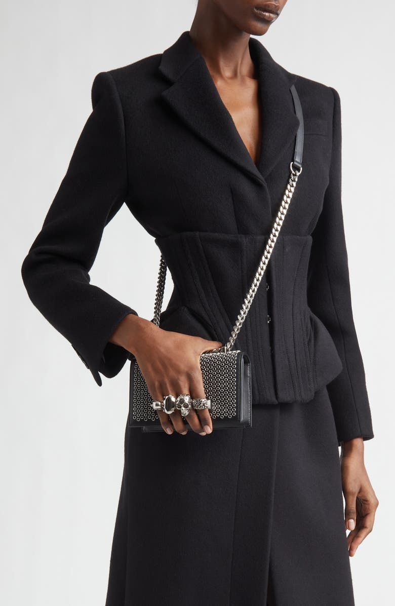 McQueen Mini Jewel Satchel, Alternate, color, Black/ Silver