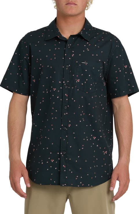 Ditsy Blossom Floral Classic Short Sleeve Cotton Button-Up Shirt