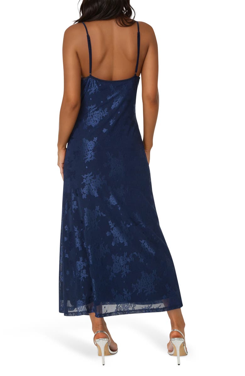 bebe Jacquard Mesh Cowl Neck Dress, Alternate, color, Navy