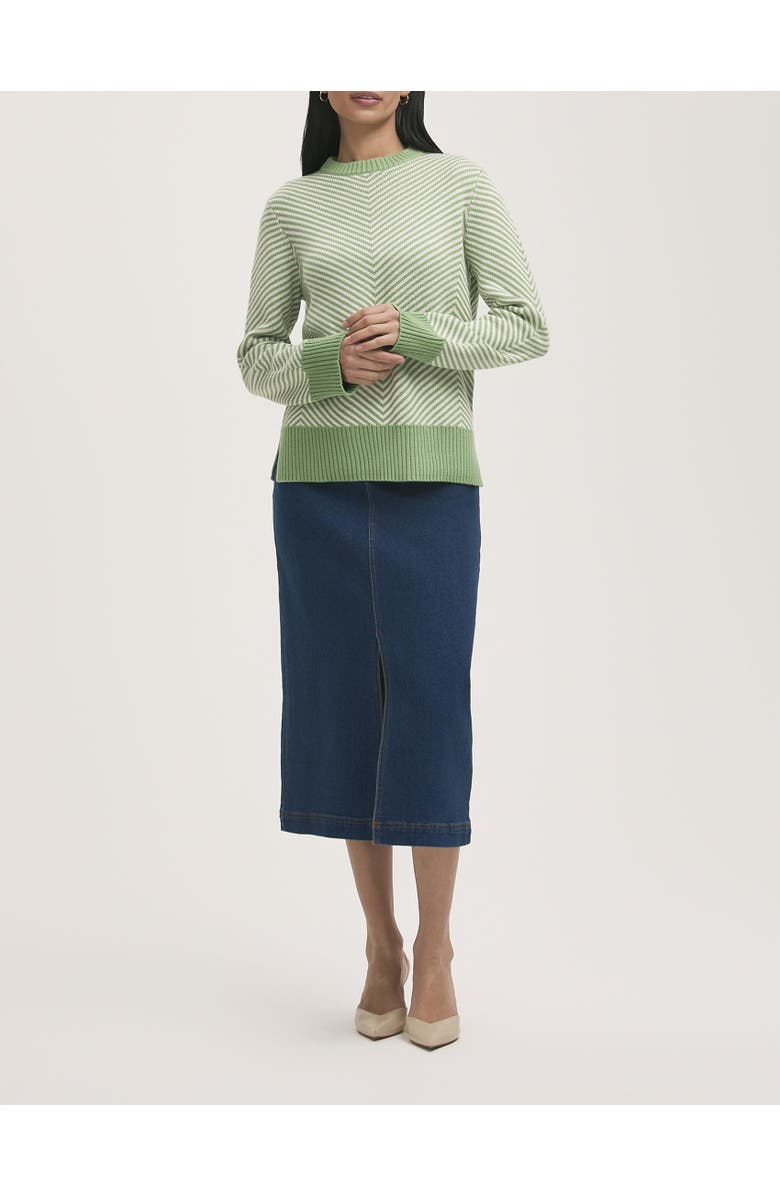 Finery London Stella Cotton Crew Neck Sweater, Alternate, color, Green Chevron