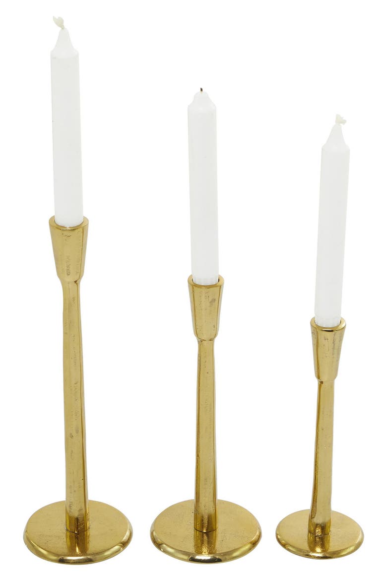 Set of 3 Modern Candleholders, Alternate, color, GOLD