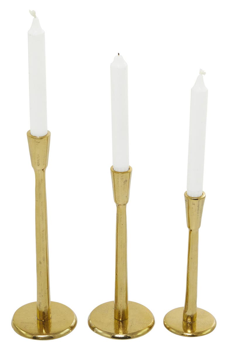 VIVIAN LUNE HOME Set of 3 Modern Candleholders, Alternate, color, Gold