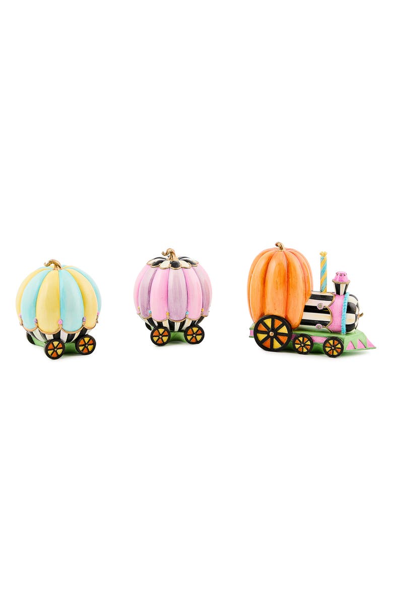 MACKENZIE CHILDS Trick or Treat Pumpkin Set of 3 Train Figurines, Alternate, color, Orange