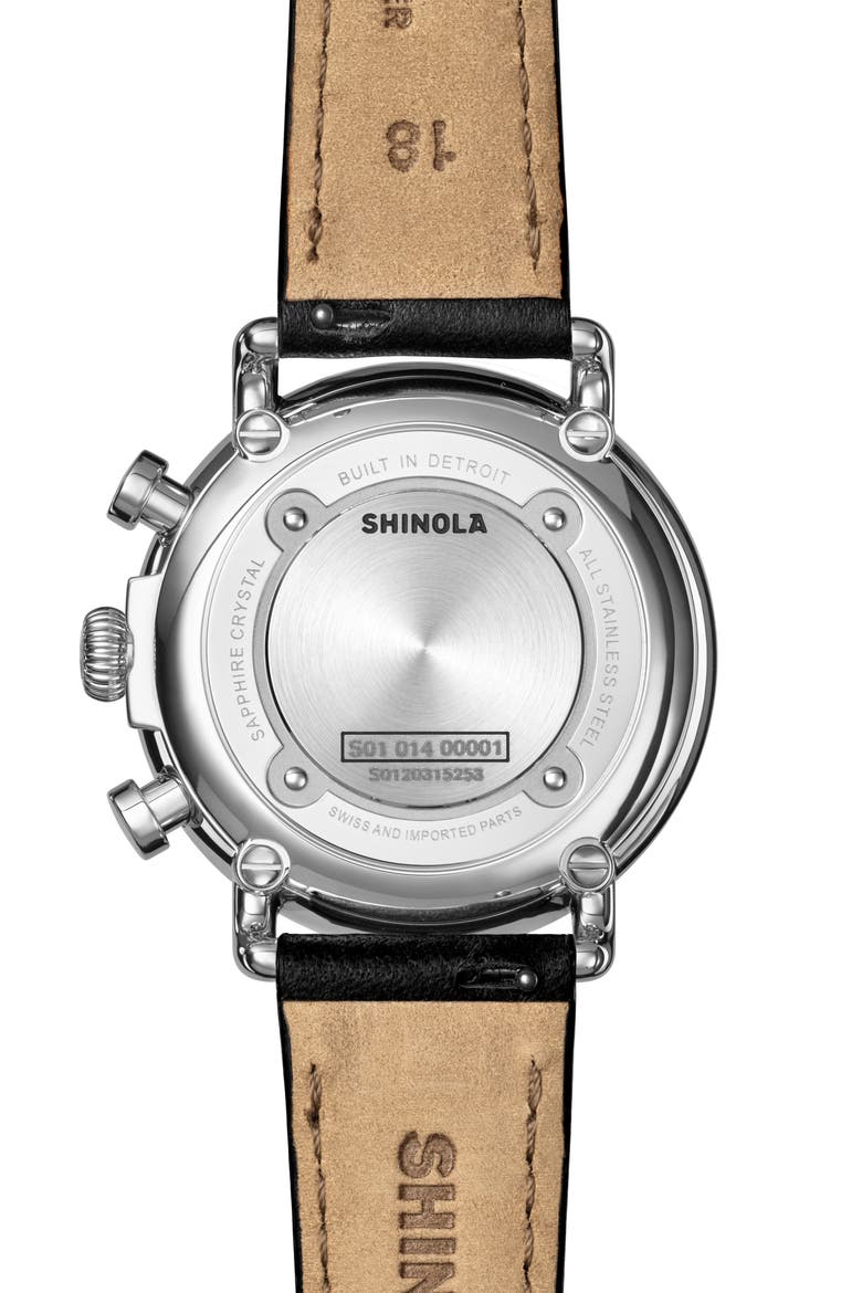 Runwell Chronograph Leather Strap Watch, 37mm, Alternate, color, BLACK
