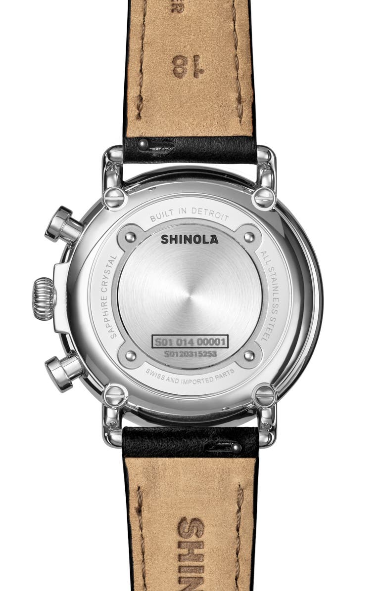 Shinola Runwell Chronograph Leather Strap Watch, 37mm, Alternate, color, Black