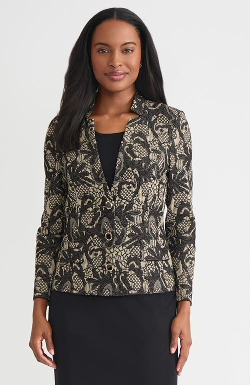 Misook Tailored Floral Lurex Knit Jacket In Black