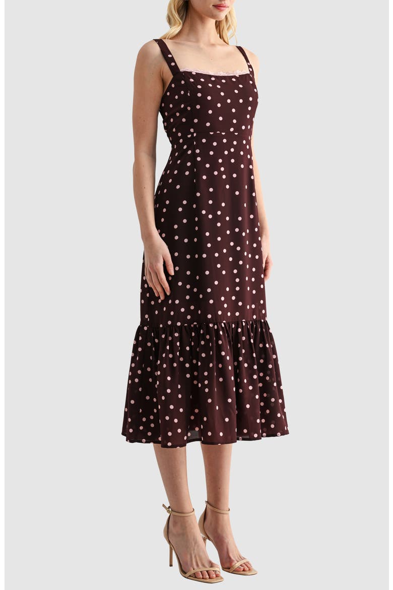 Polka Dot Tiered A-Line Midi Dress, Alternate, color, BURGUNDY PINK