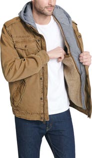 Levi's® Washed Cotton Faux Shearling Lined Hooded Military Jacket
