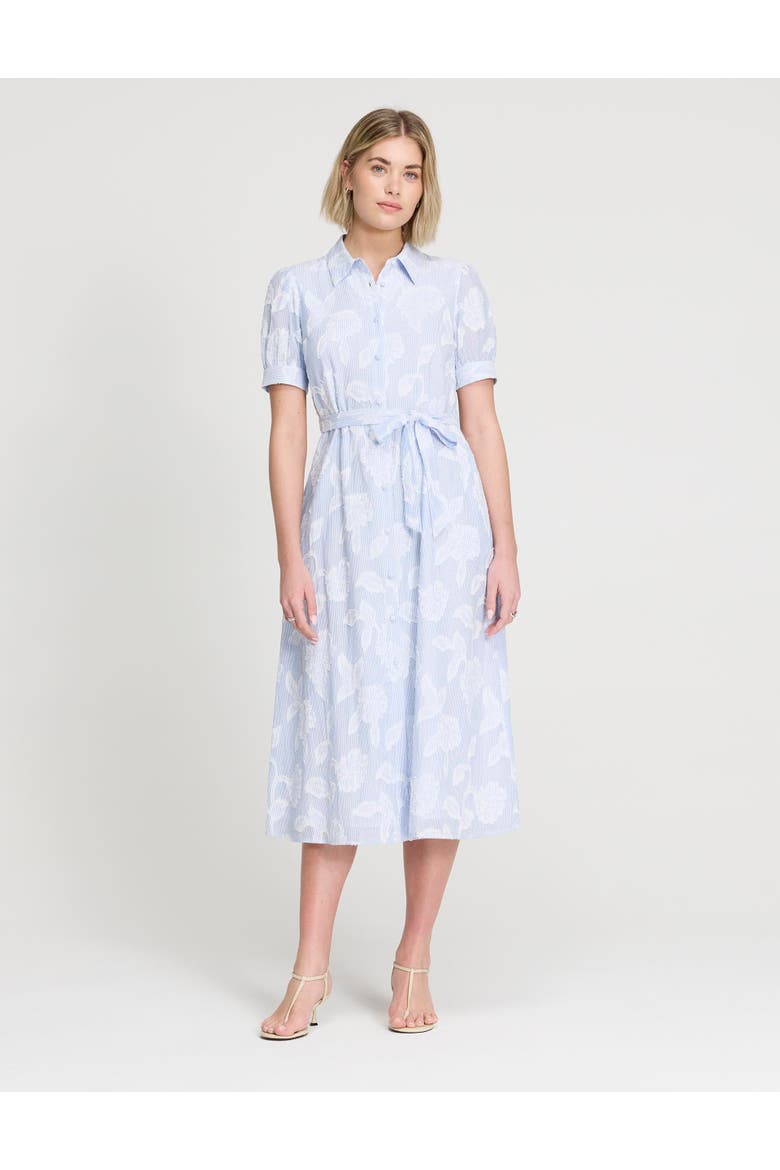 Mariah Tie Waist Midi Shirt Dress, Main, color, Blue Floral Stripe