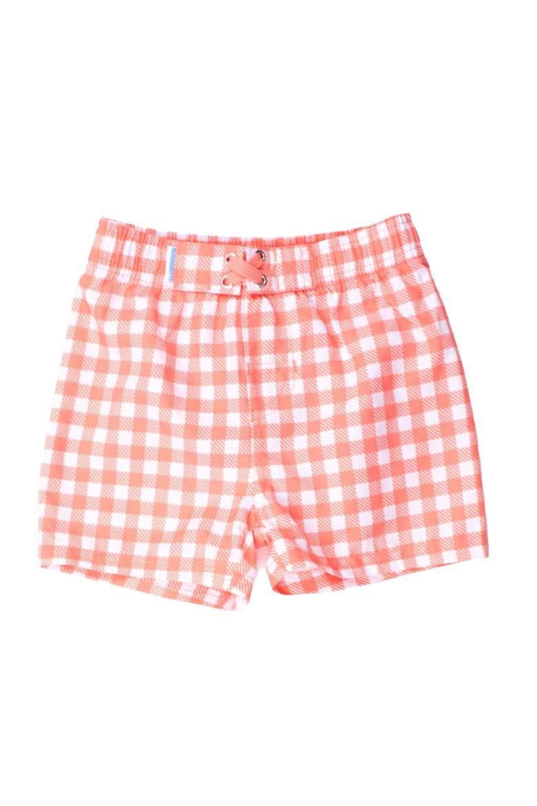 Baby/Toddler Boys UPF50+ Gingham Swim Trunks, Main, color, Coral Gingham