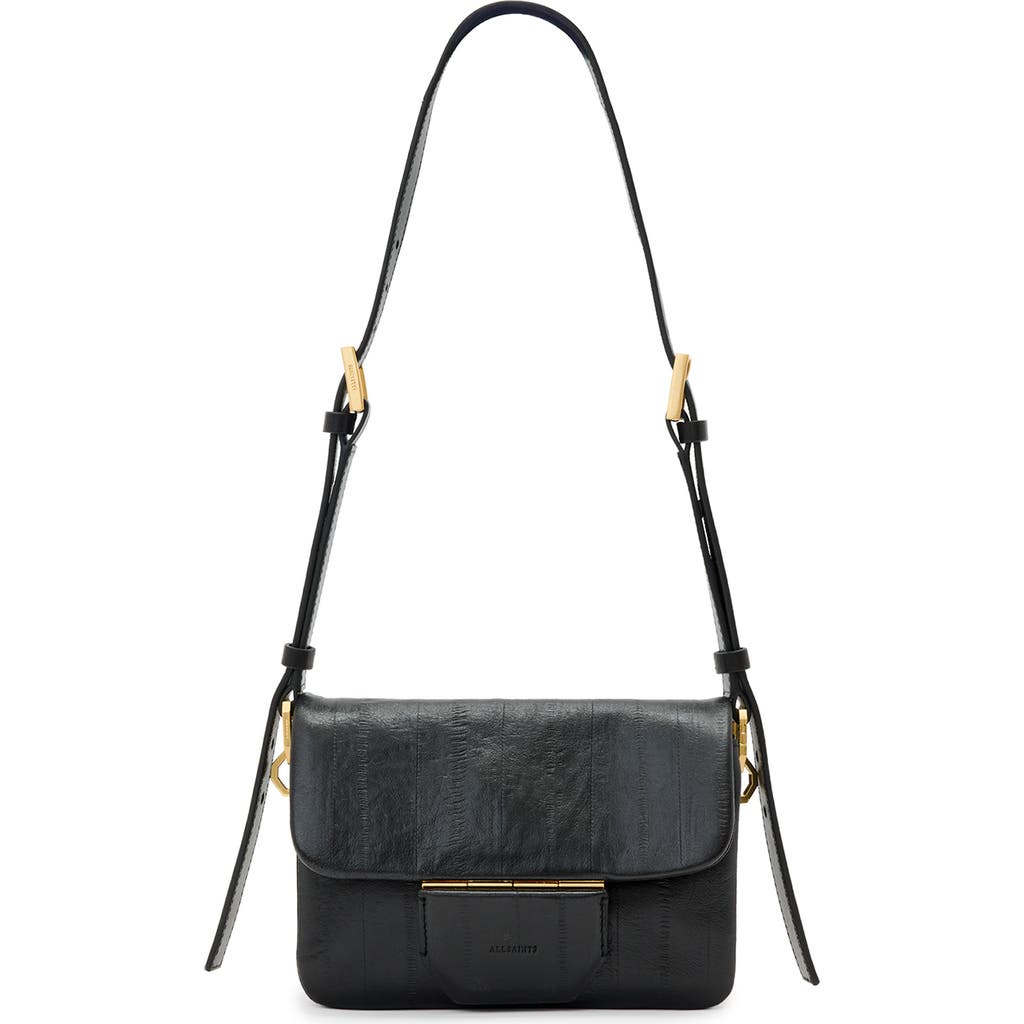 Allsaints Jupiter Eel Skin Embossed Leather Crossbody Bag In Black